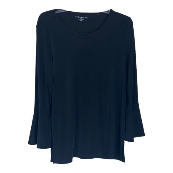 Coldwater Creek Tunic Length Black Top Bell Sleeves Size Small/Medium Petite - Picture 2 of 5